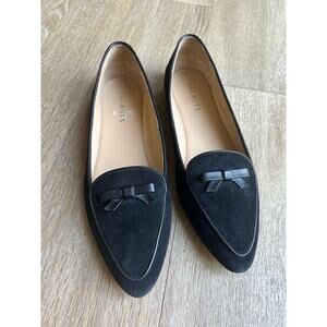 TALBOTS BlackSuede Loafers career Flat BowDetail Leather Upper SlipOn Classic
